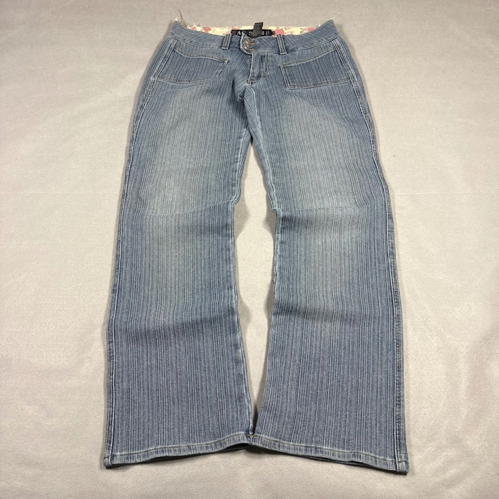 AC-3998 Denim Jeans Womens 8 Light Wash Pinstripe Low Rise Straight Leg Y2K